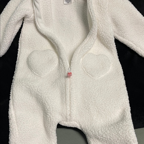 CARTERS BABY WHITE SHERPA FLEECE TEDDY BEAR BODYSUIT WITH HEART POCKETS SIZE 6M - Picture 4 of 6